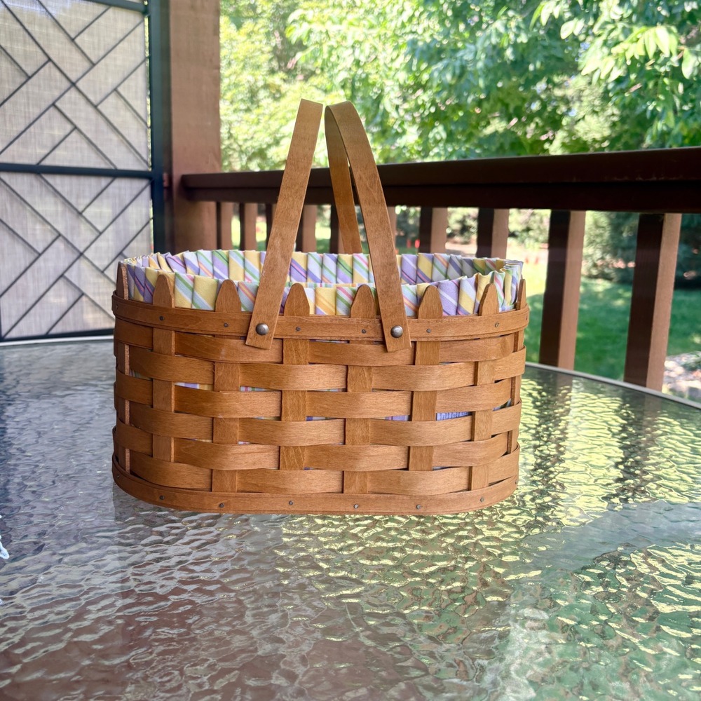 Longaberger 2007 Picket Fence Easter Basket Combo Striped Liner Protector Oval